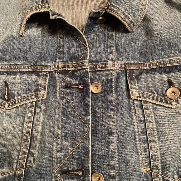 Rag & Bone Jean Denim Jacket with Raw Hem Sleeves, S/P - Picture 2 of 6